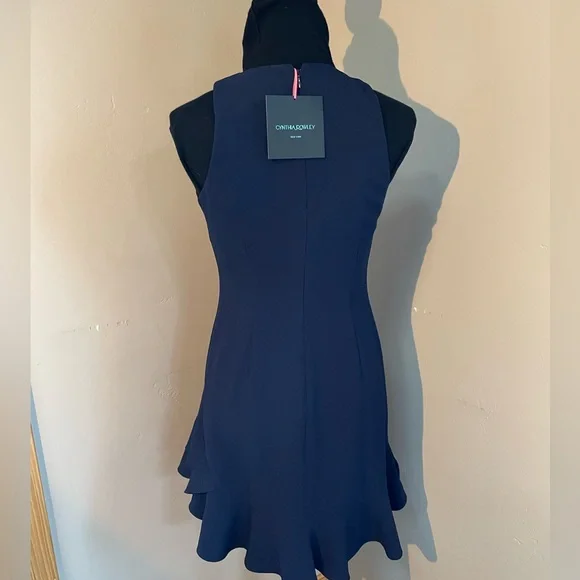 NWT Cynthia Rowley Navy blue dress Size 8, flounce/ruffle hem - Picture 3 of 9